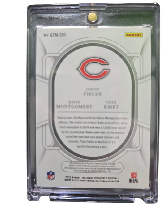 2023 Panini National Justin Fields David Montgomery Cole Kmet #GTM-CHI Patch 1/1