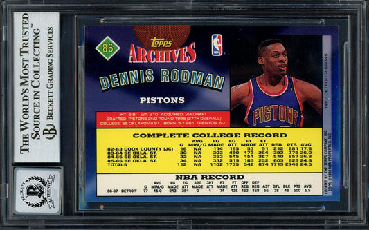 Dennis Rodman Autographed 1993-94 Topps Archives Card #86 Detroit Pistons Auto Grade Gem Mint 10 Beckett BAS #13018179