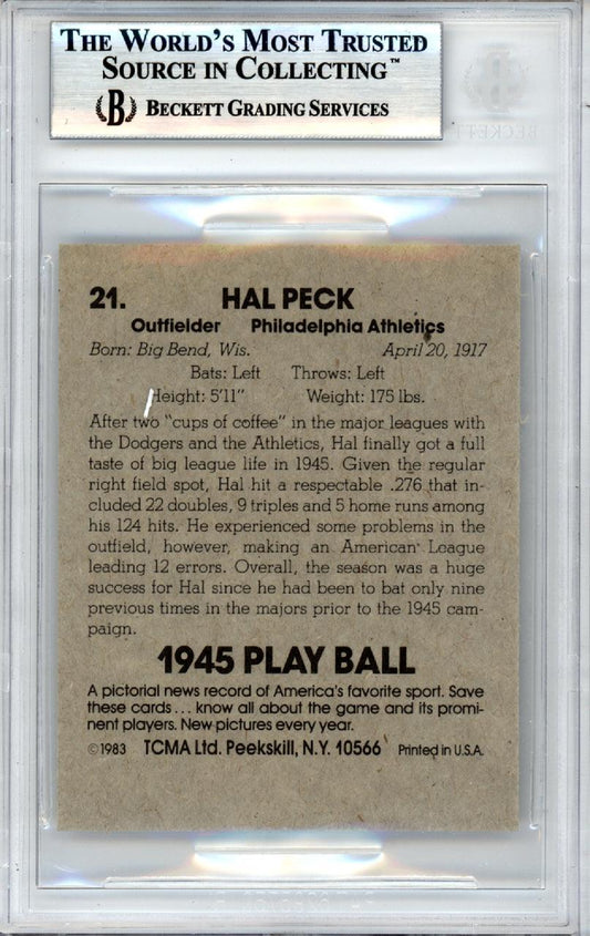 Hal Peck Autographed 1983 TCMA 1945 Play Ball Reprint Card #21 Philadelphia A's Beckett BAS #10379290