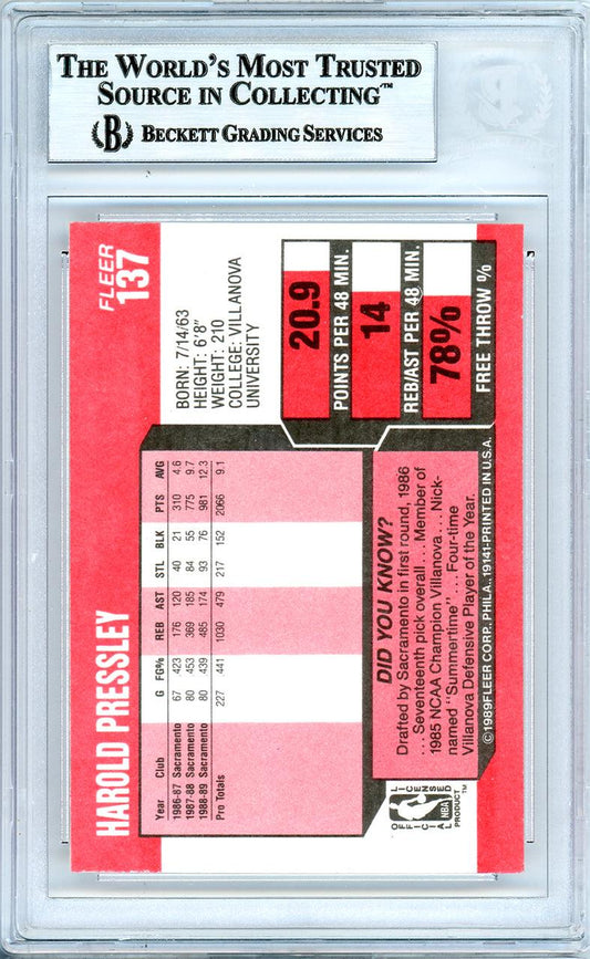 Harold Pressley Autographed 1989-90 Fleer Card #137 Sacramento Kings Beckett BAS #10739105