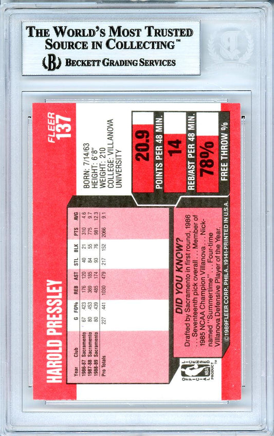 Harold Pressley Autographed 1989-90 Fleer Card #137 Sacramento Kings Beckett BAS #10739106