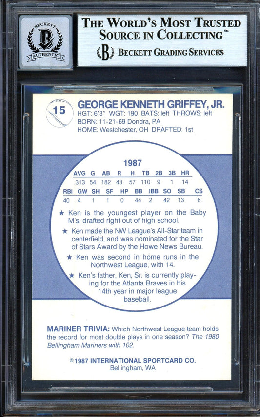 Ken Griffey Jr. Autographed 1987 Bellingham Mariners Rookie Card #15 Seattle Mariners Auto Grade Gem Mint 10 Beckett BAS #13314003