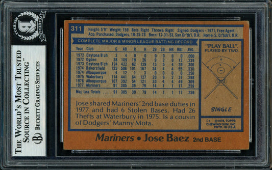 Jose Baez Autographed 1978 Topps Rookie Card #311 Seattle Mariners Beckett BAS #11317520