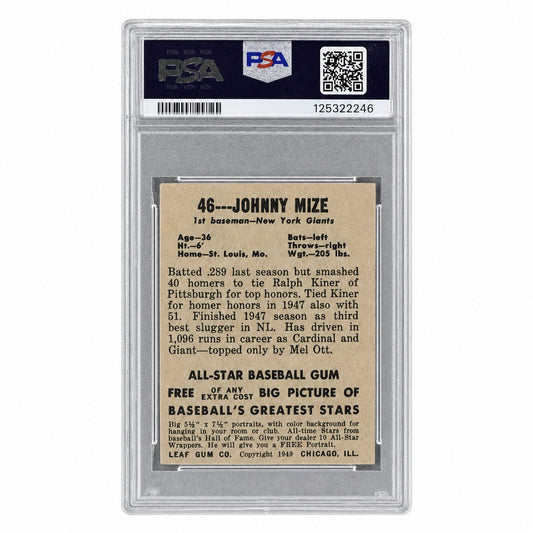 1949 Leaf Johnny Mize #46 PSA 3
