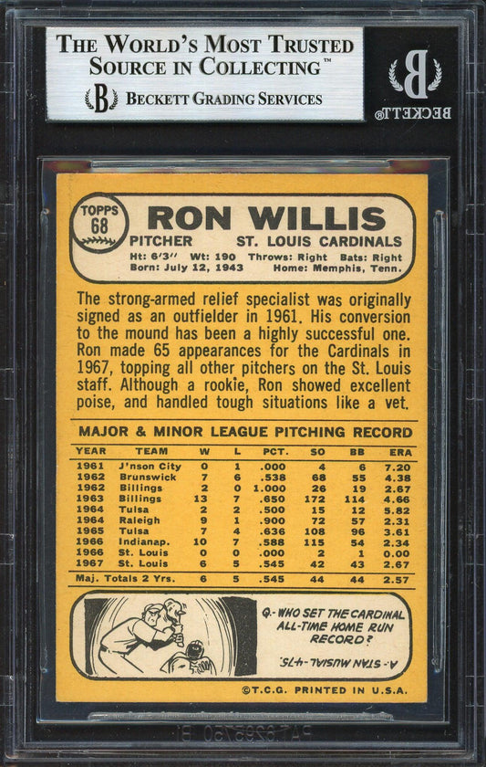 Ron Willis Autographed 1968 Topps Card #68 St. Louis Cardinals Beckett BAS #12232681