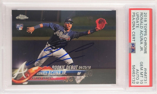 Ronald Acuna Jr. Autographed 2018 Topps Chrome Update Rookie Card #HMT31 Atlanta Braves PSA 10 Auto Grade Mint 9 PSA/DNA #56463132