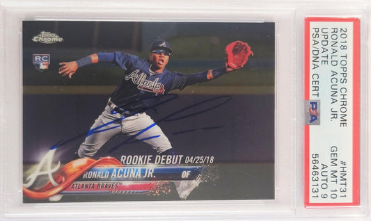 Ronald Acuna Jr. Autographed 2018 Topps Chrome Update Rookie Card #HMT31 Atlanta Braves PSA 10 Auto Grade Mint 9 PSA/DNA #56432131