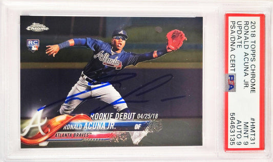 Ronald Acuna Jr. Autographed 2018 Topps Chrome Update Rookie Card #HMT31 Atlanta Braves PSA 9 Auto Grade Mint 9 PSA/DNA #56463135