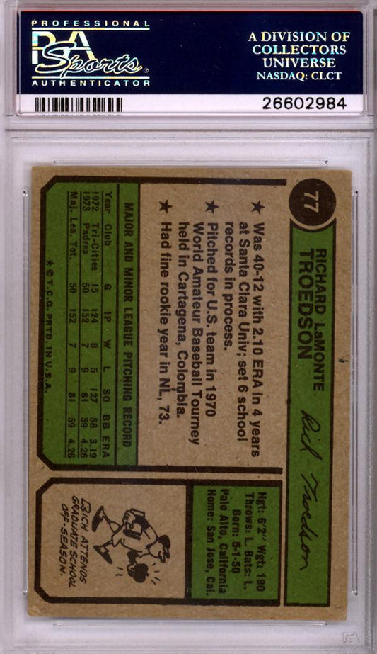 Rich Troedson Autographed 1974 Topps Card #77 San Diego Padres PSA/DNA #26602984