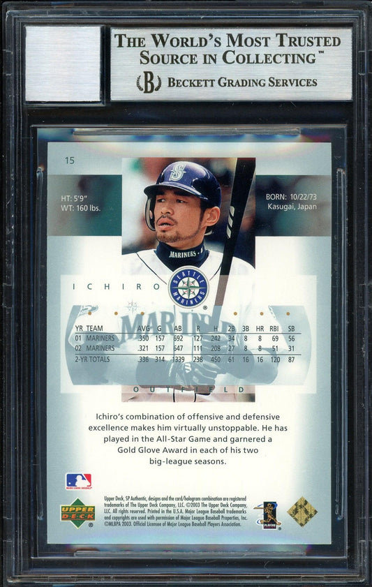 Ichiro Suzuki Autographed 2003 SP Authentic Card #15 Seattle Mariners Auto Grade 10 Beckett BAS #12669412