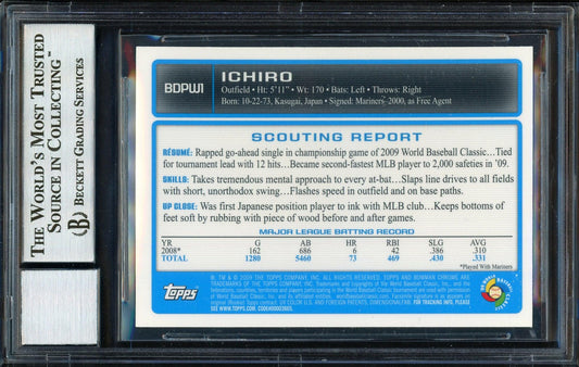 Ichiro Suzuki Autographed 2009 Bowman Chrome Draft Card #BDPW1 Japan Auto Grade 10 Beckett BAS Stock #189867