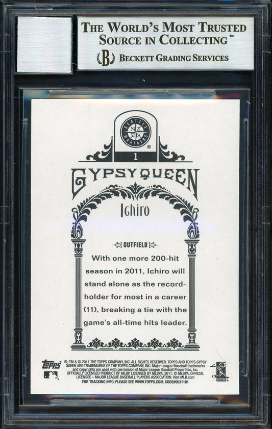 Ichiro Suzuki Autographed 2011 Topps Gypsy Queen Card #1 Seattle Mariners Auto Grade 10 Beckett BAS #12669856