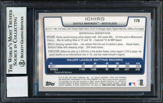Ichiro Suzuki Autographed 2012 Bowman Silver Ice Card #176 Seattle Mariners Auto Grade 10 Beckett BAS #12669906