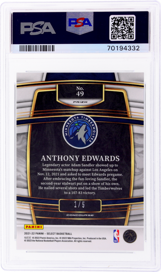 2021 Panini Select #49 Anthony Edwards Concourse Green Prizm /5 PSA 7 70194332