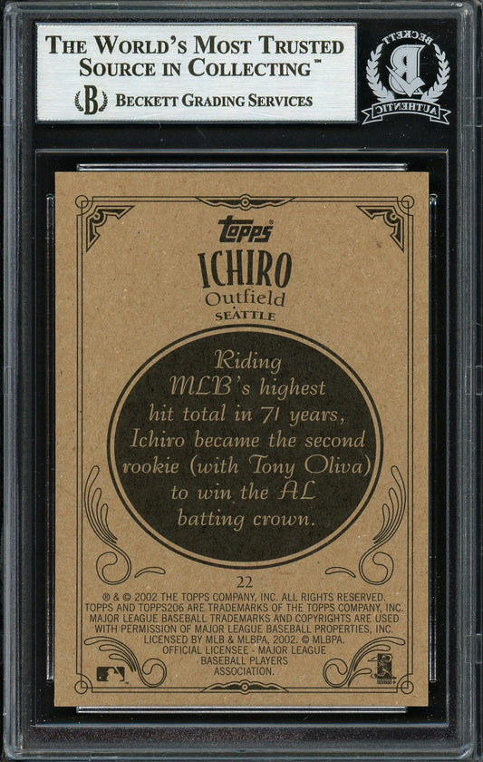 Ichiro Suzuki Autographed 2002 Topps 206 Card #22 Seattle Mariners Beckett BAS Stock #191245