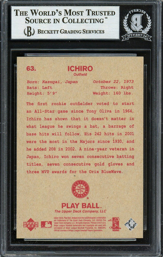 Ichiro Suzuki Autographed 2003 Upper Deck Play Ball Card #63 Seattle Mariners Beckett BAS Stock #191262