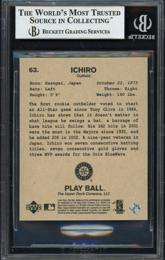 Ichiro Suzuki Autographed 2003 Upper Deck Play Ball Mini Card #63 Seattle Mariners Beckett BAS #12668496