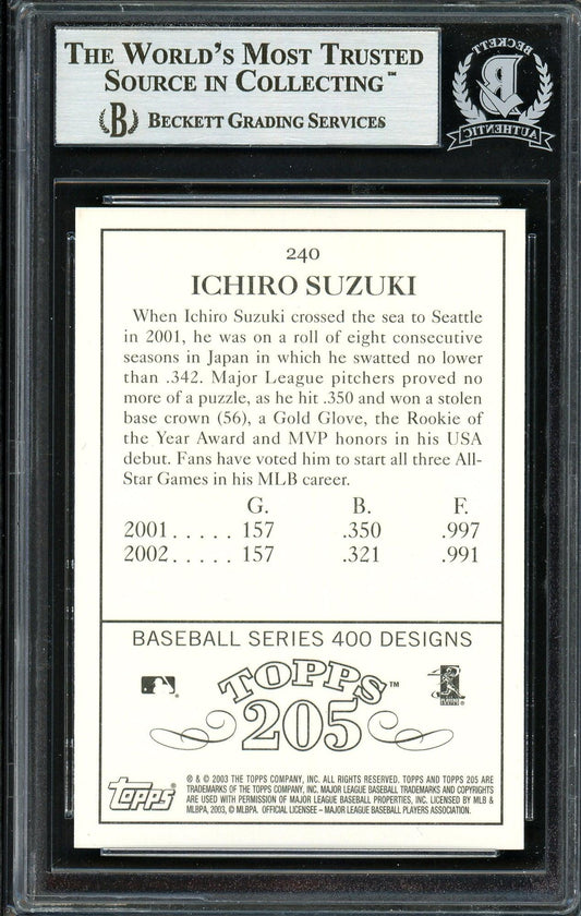 Ichiro Suzuki Autographed 2003 Topps 205 Card #240 Seattle Mariners Beckett BAS Stock #191265