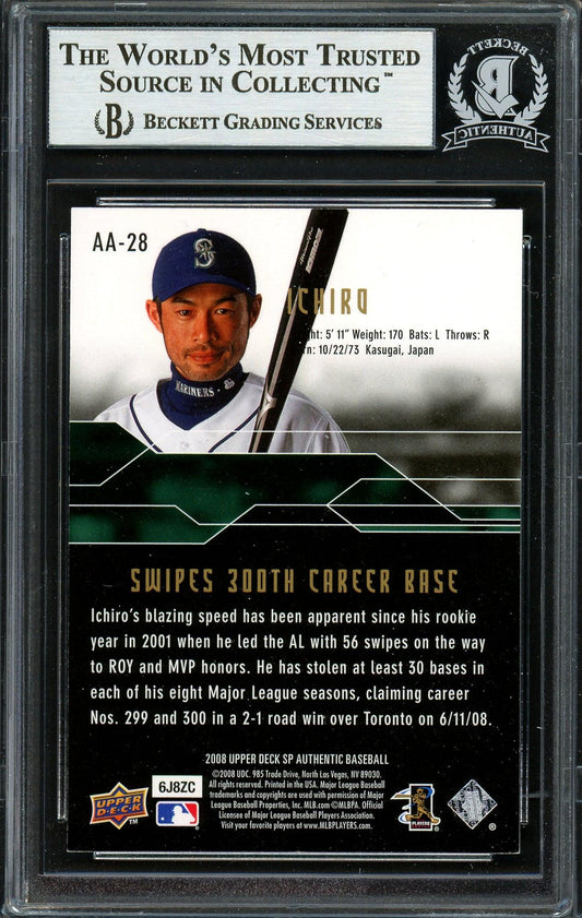 Ichiro Suzuki Autographed 2008 SP Authentic Achievements Card #AA-28 Seattle Mariners Beckett BAS #12668892
