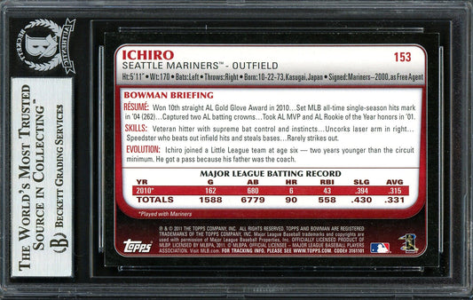 Ichiro Suzuki Autographed 2011 Bowman Card #153 Seattle Mariners Beckett BAS Stock #191330