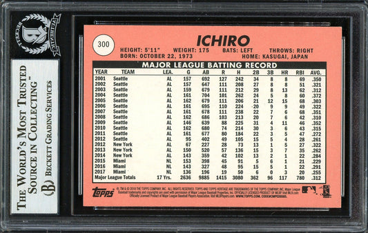 Ichiro Suzuki Autographed 2018 Topps Heritage Card #300 Miami Marlins Beckett BAS #12668051