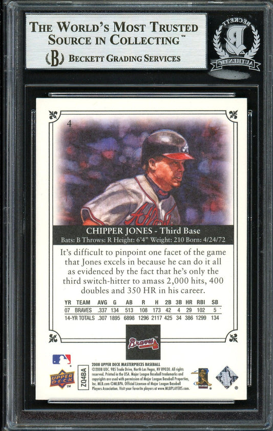 Chipper Jones Autographed 2008 Upper Deck Masterpieces Card #4 Atlanta Braves Beckett BAS #12750561