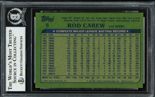 Rod Carew Autographed 1982 Topps Drakes Card #6 California Angels Beckett BAS #12753706