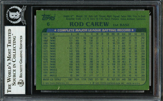 Rod Carew Autographed 1982 Topps Drakes Card #6 California Angels Beckett BAS #12753707
