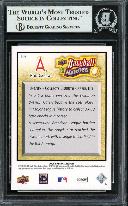 Rod Carew Autographed 2008 Upper Deck Baseball Heroes Card #103 California Angels Beckett BAS Stock #193329