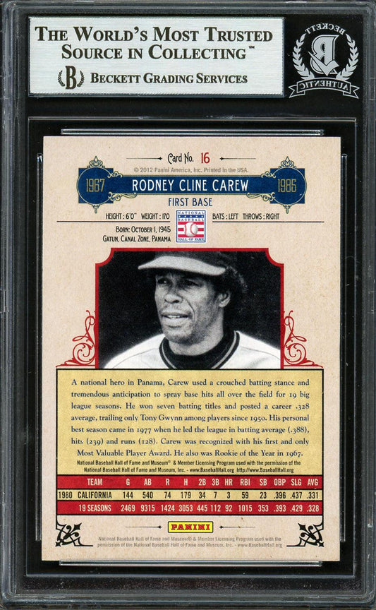 Rod Carew Autographed 2012 Panini Cooperstown Card #16 Minnesota Twins Beckett BAS #12754215