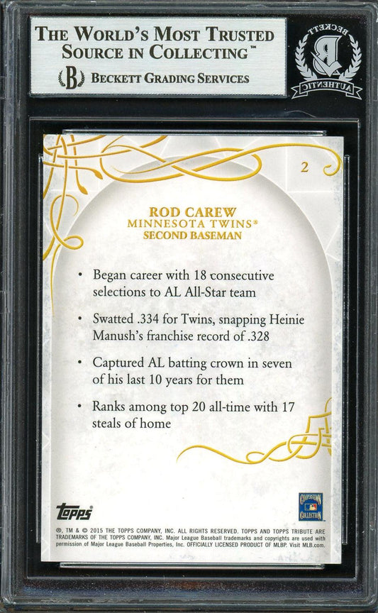 Rod Carew Autographed 2015 Topps Tribute Card #2 Minnesota Twins Beckett BAS #12754353