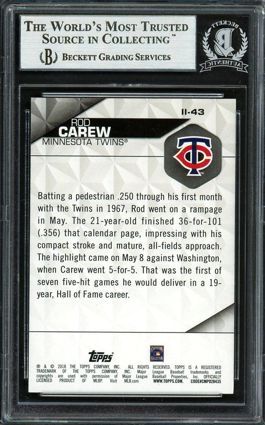 Rod Carew Autographed 2018 Topps Instant Impact Card #II-43 Minnesota Twins Beckett BAS #12754504