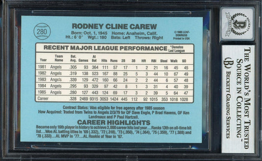 Rod Carew Autographed 1986 Donruss Card #280 California Angels Auto Grade Gem Mint 10 Beckett BAS Stock #192674
