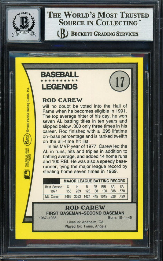 Rod Carew Autographed 1990 Pacific Card #17 Minnesota Twins Auto Grade Gem Mint 10 Beckett BAS #12751623
