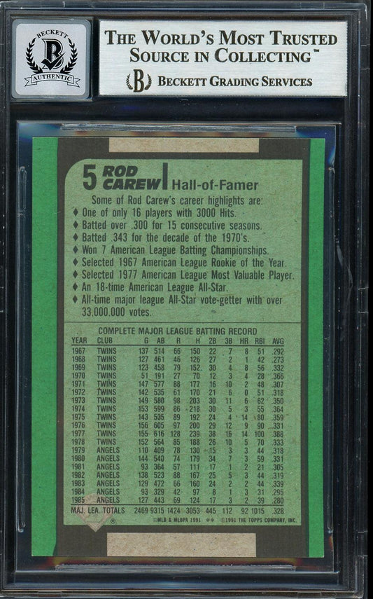 Rod Carew Autographed 1991 Bowman Card #5 California Angels Auto Grade Gem Mint 10 Beckett BAS Stock #192695
