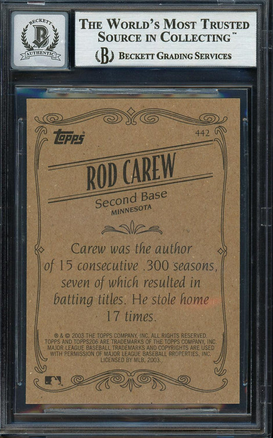Rod Carew Autographed 2003 Topps 206 Card #442 Minnesota Twins Auto Grade Gem Mint 10 Beckett BAS #12751723