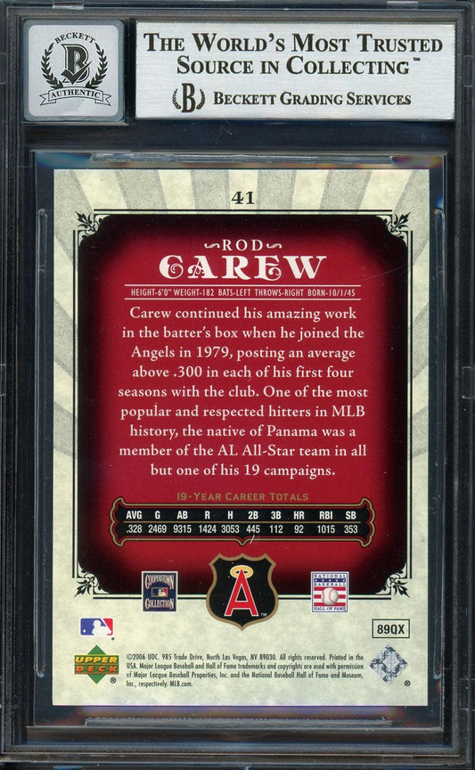 Rod Carew Autographed 2006 SP Legendary Cuts Card #41 California Angels Auto Grade Gem Mint 10 Beckett BAS Stock #192754