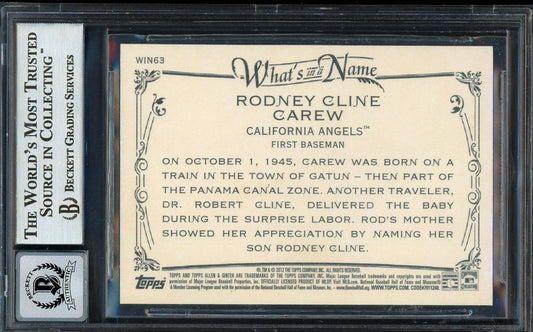 Rod Carew Autographed 2012 Topps Allen & Ginter What's In A Name Card #WIN63 California Angels Auto Grade Gem Mint 10 Beckett BAS #12751875