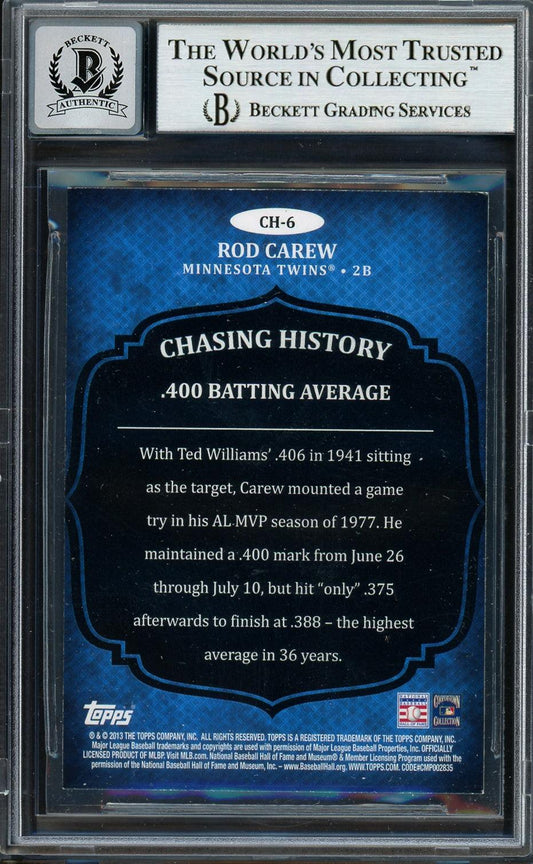 Rod Carew Autographed 2013 Topps Chasing History Gold Holofoil Card #CH-6 Minnesota Twins Auto Grade Gem Mint 10 Beckett BAS #12751922
