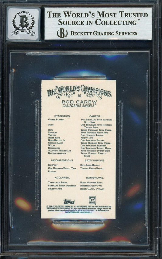 Rod Carew Autographed 2020 Topps Allen & Ginter Mini Card #10 California Angels Auto Grade Gem Mint 10 Beckett BAS #12752109