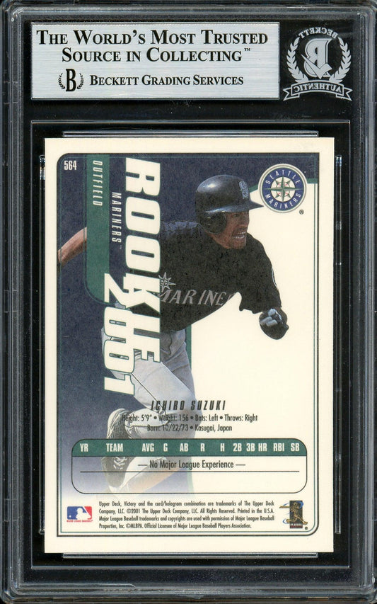 Ichiro Suzuki Autographed 2001 Upper Deck Victory Rookie Card #564 Seattle Mariners Beckett BAS Stock #194126