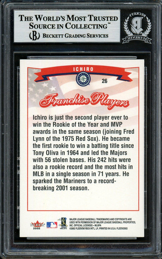 Ichiro Suzuki Autographed 2002 Fleer Franchise Players Card #26 Seattle Mariners Beckett BAS Stock #194202
