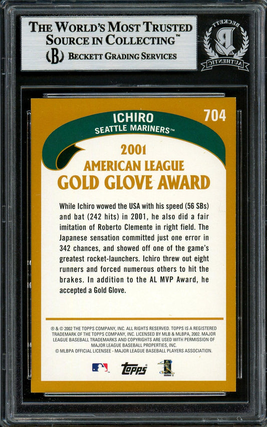 Ichiro Suzuki Autographed 2002 Topps Card #704 Seattle Mariners Beckett BAS Stock #194236