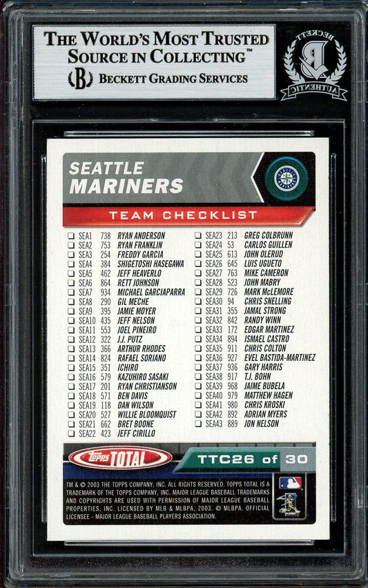 Ichiro Suzuki Autographed 2003 Topps Total Card #TTC26 Seattle Mariners Beckett BAS #12785938