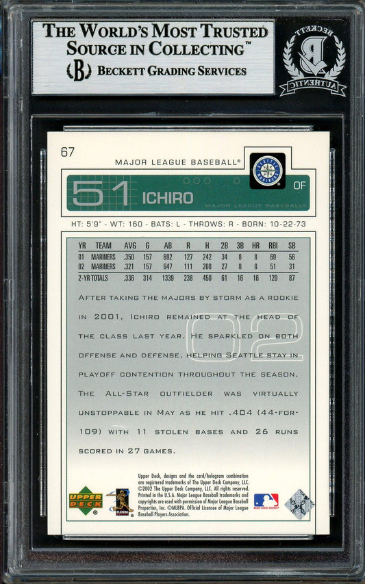 Ichiro Suzuki Autographed 2003 Upper Deck Card #67 Seattle Mariners Beckett BAS Stock #194259
