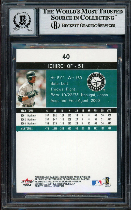 Ichiro Suzuki Autographed 2004 Fleer Ultra Card #40 Seattle Mariners Auto Grade Gem Mint 10 Beckett BAS #12786430