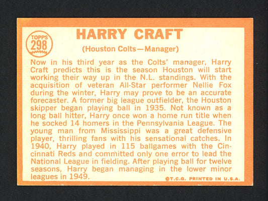 Harry Craft Autographed 1964 Topps Card #298 Houston Colt .45's SKU #162274