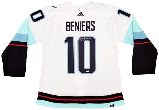 Seattle Kraken Matty Beniers Autographed White Adidas Authentic Jersey Size 54 With Inaugural Patch Fanatics Holo Stock #206009