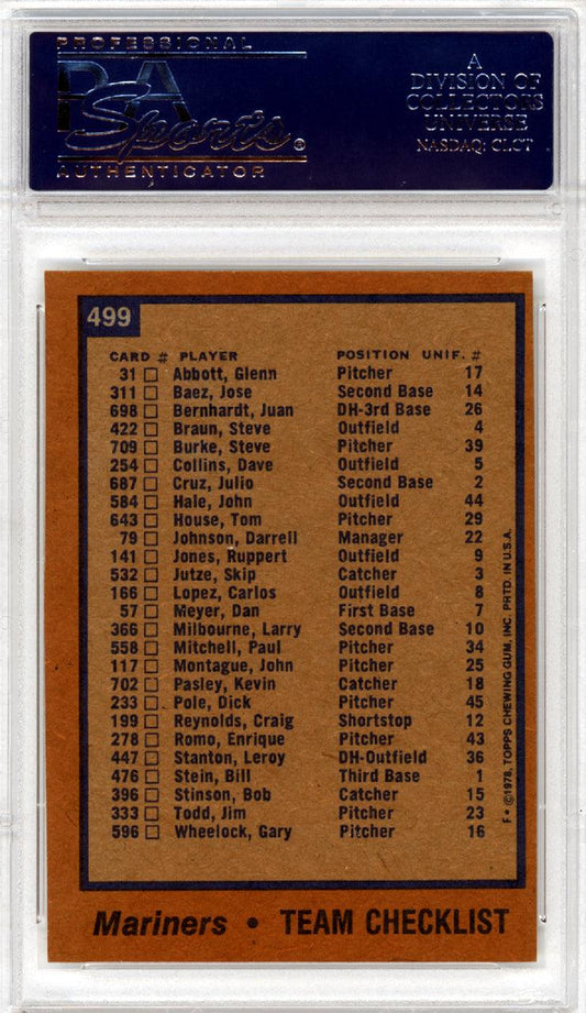 Darrell Johnson Autographed 1978 Topps Card #499 Seattle Mariners PSA/DNA #83308752