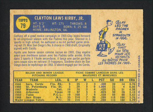 Clay Kirby Autographed 1970 O-Pee-Chee Card #79 San Diego Padres SKU #165254